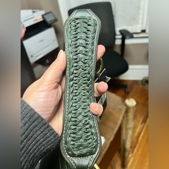 Hunter green, Donald J Piner, genuine leather shoulder bag, heavy brass hardware - Picture 7 of 14